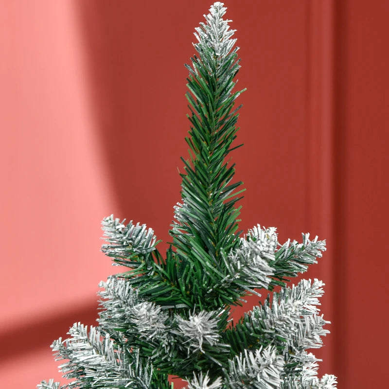5 Ft Snowy Artificial Christmas Tree with Realistic Branches & Pine Cones - Indoor Holiday Decoration in Green & White