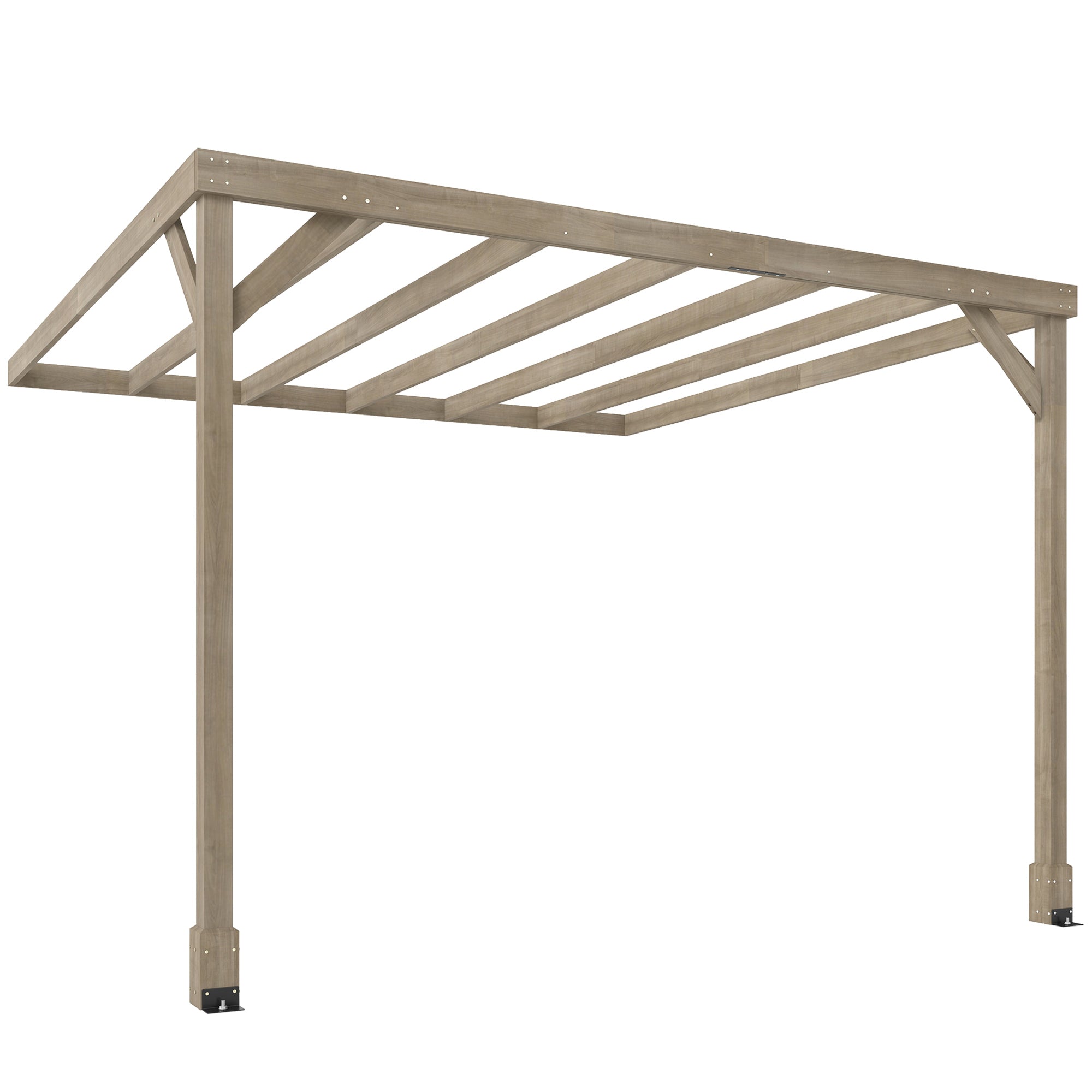 3x3m Lean-To Wooden Pergola Kit – Light Brown Decorative Garden Gazebo with Concrete Anchors & Stable Support Frame