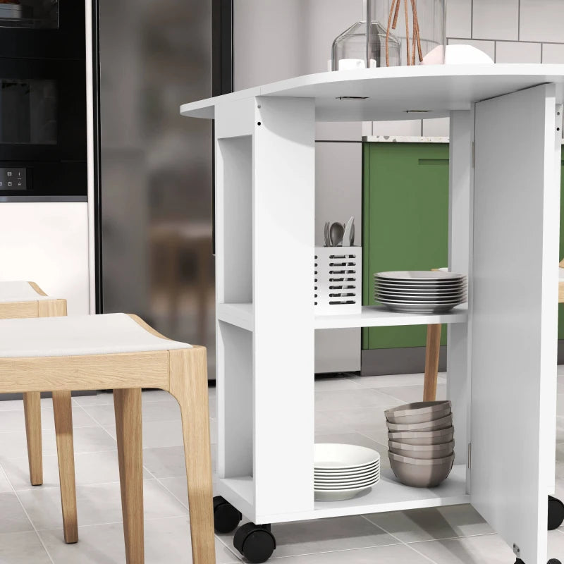 Versatile Four-Person Drop Leaf Dining Table on Wheels - Stylish White Finish for Space-Saving Dining Solutions