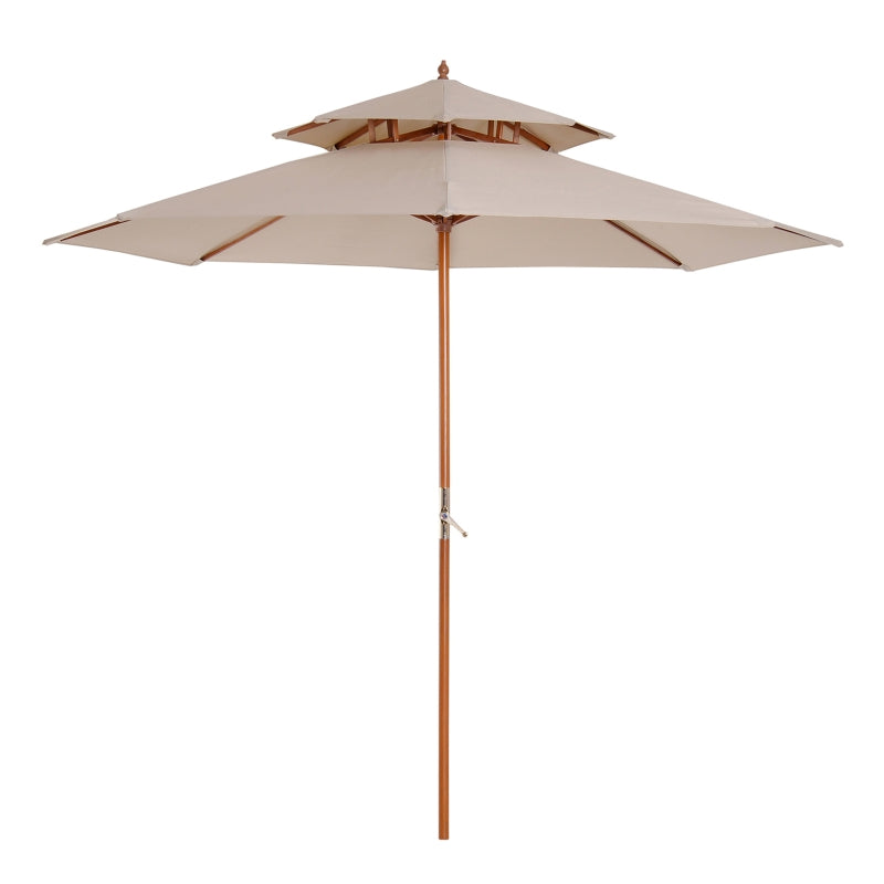 Beige Double Tier Bamboo Garden Parasol Umbrella