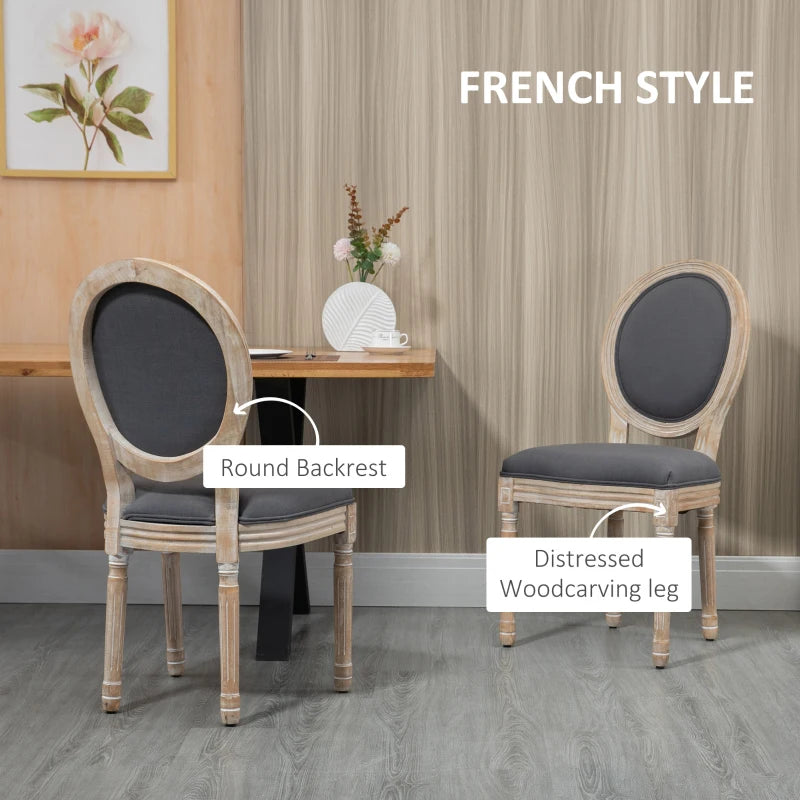 Set of 2 French-Inspired Grey Wooden Dining Chairs - Elegant Rustic Furniture for Dining Room or Kitchen