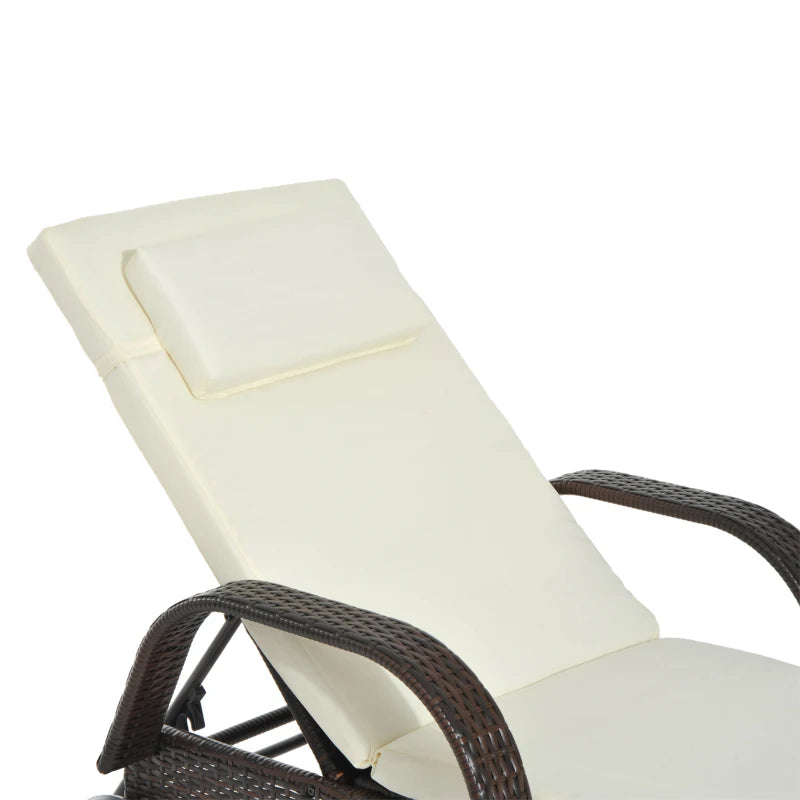 Brown Rattan Adjustable Sun Lounger - 200x73x56-103 cm