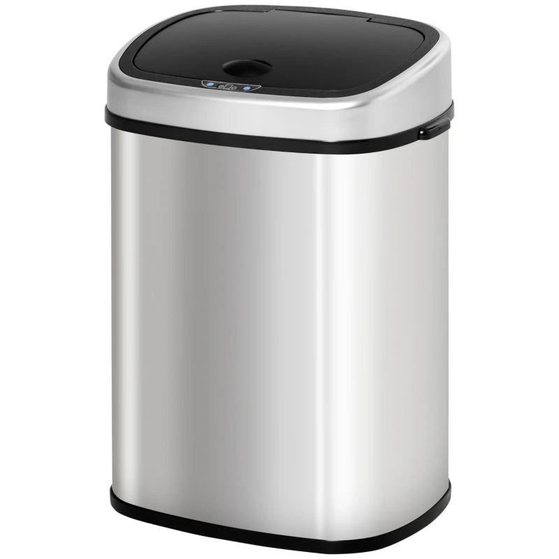 Stainless Steel 48L Touchless Kitchen Sensor Dustbin - Automatic Silver Rubbish Garbage Waste Bin for Home & Office