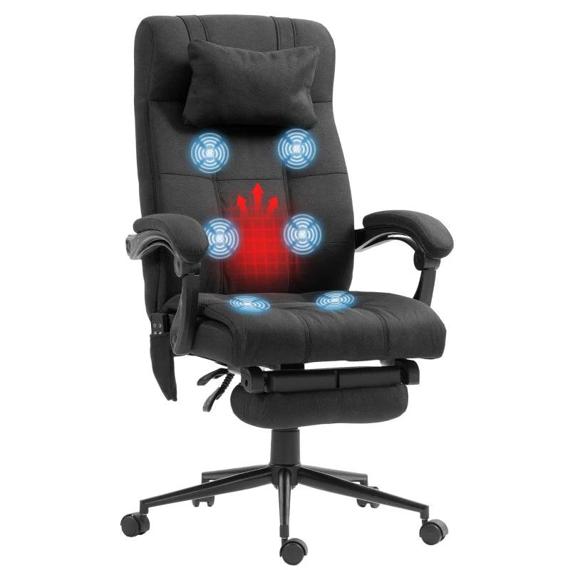 Vinsetto Black Office Chair with 6-Point Vibration Massage & Heat, Adjustable Height, Head Pillow & Footrest for Home