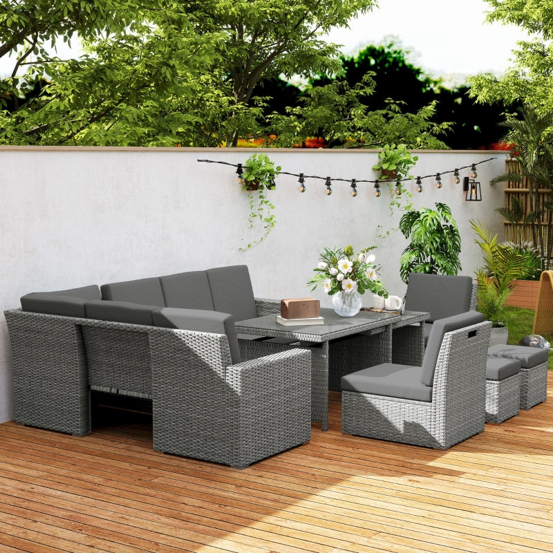 7-Piece Light Grey Rattan Garden Sofa Set with Expanding Table - Outdoor Seating