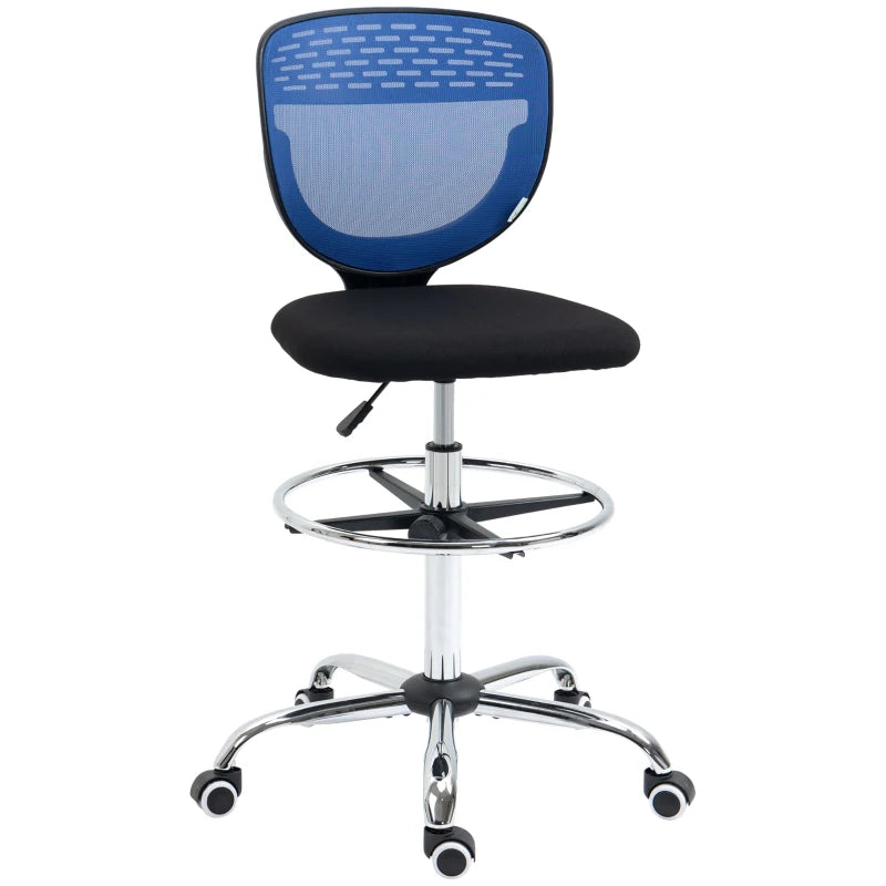 Vinsetto Dark Blue Drafting Chair - Swivel Mesh Office Chair with Adjustable Foot Ring, Armless Design for Standing Desks