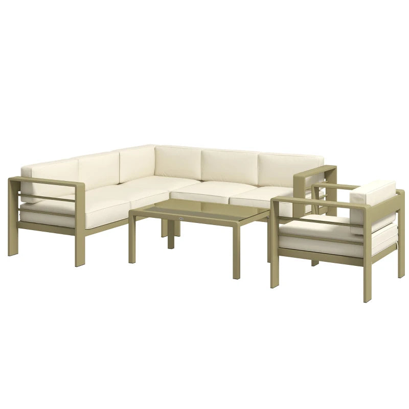 Light Cream/Gold Metal Garden Sofa, Table & Chair