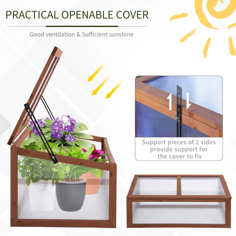 Brown Small Polycarbonate Greenhouse with Openable Top Cover, 100x65x40cm