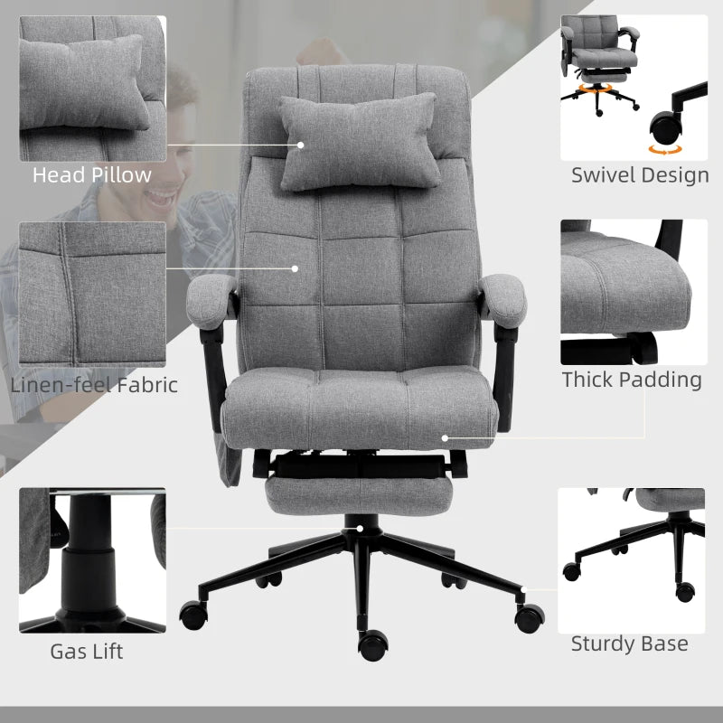 Vinsetto Grey Office Chair with 6-Point Vibration Massage & Heat, Adjustable Height, Head Pillow & Footrest for Home Comfort