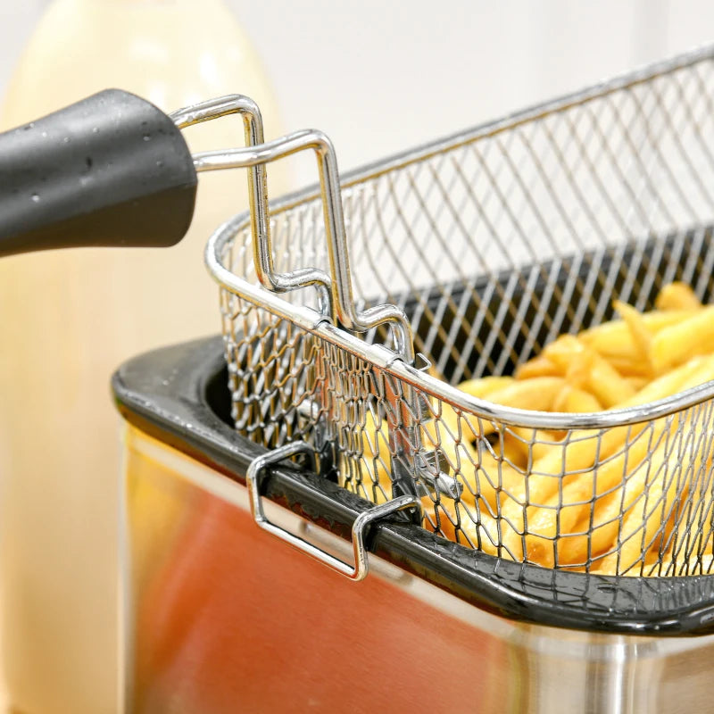 3L Stainless Steel Deep Fat Fryer - 2000W, Adjustable Temperature, 60min Timer, Viewing Window & Safety Cut Out