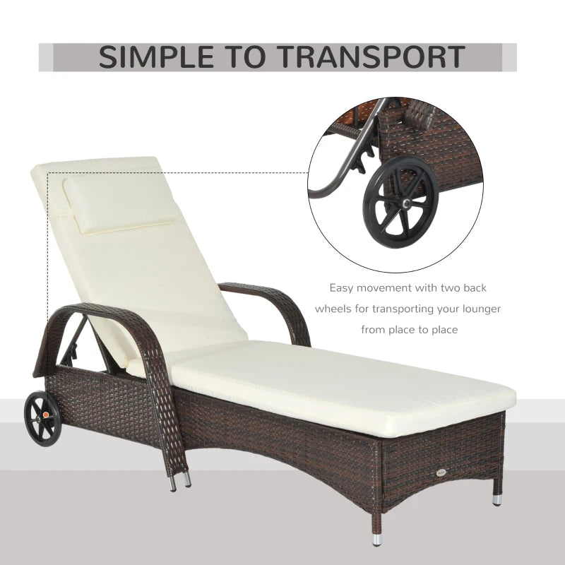 Brown Rattan Adjustable Sun Lounger - 200x73x56-103 cm