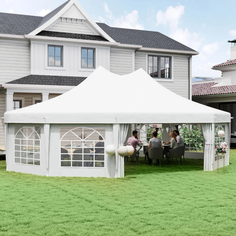10-Sided Decagonal Garden Gazebo Party Tent - Heavy Duty Metal Frame Canopy (8.9m x 6.5m) - White