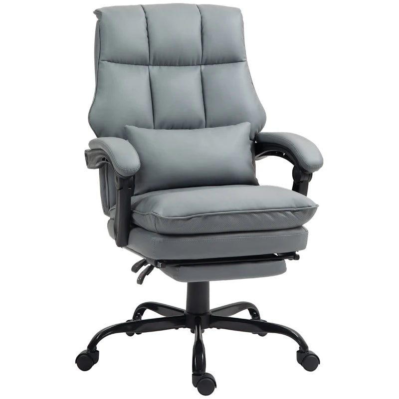 Ergonomic Faux Leather Reclining Office Chair with Footrest - Stylish Grey Comfort for Home & Office