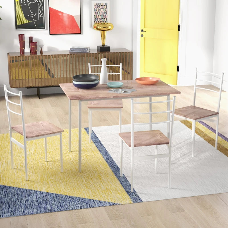 Stylish Five-Piece Compact Dining Table Set with Chairs - Modern Brown and White Design for Small Spaces