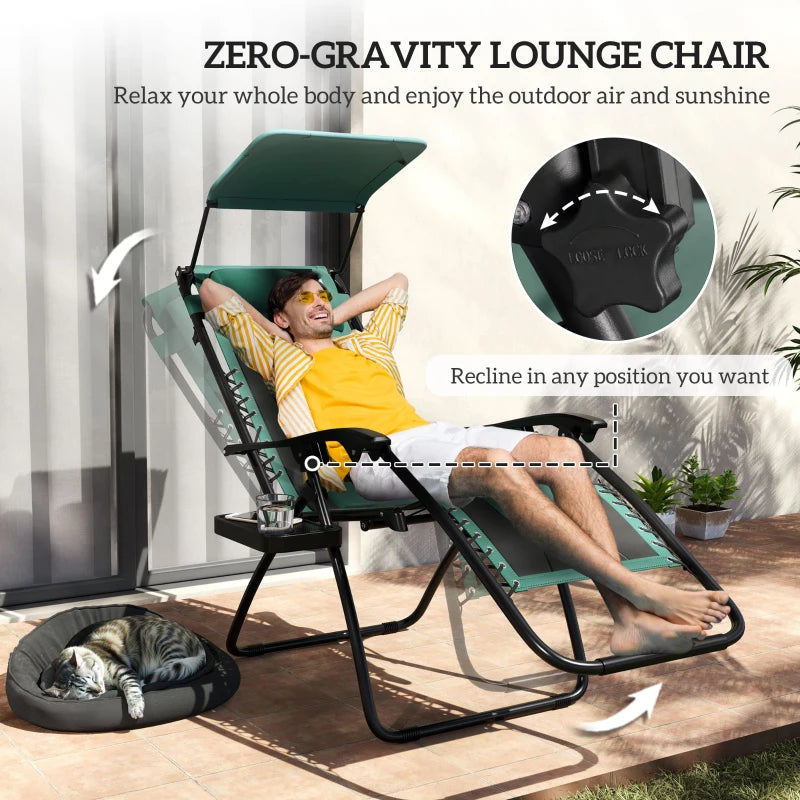 Zero Gravity Lounger Chair - Folding Reclining Patio Chair with Shade Cover, Padded Seat, Cup Holder, Soft Cushion and Headrest - Green, Large Size