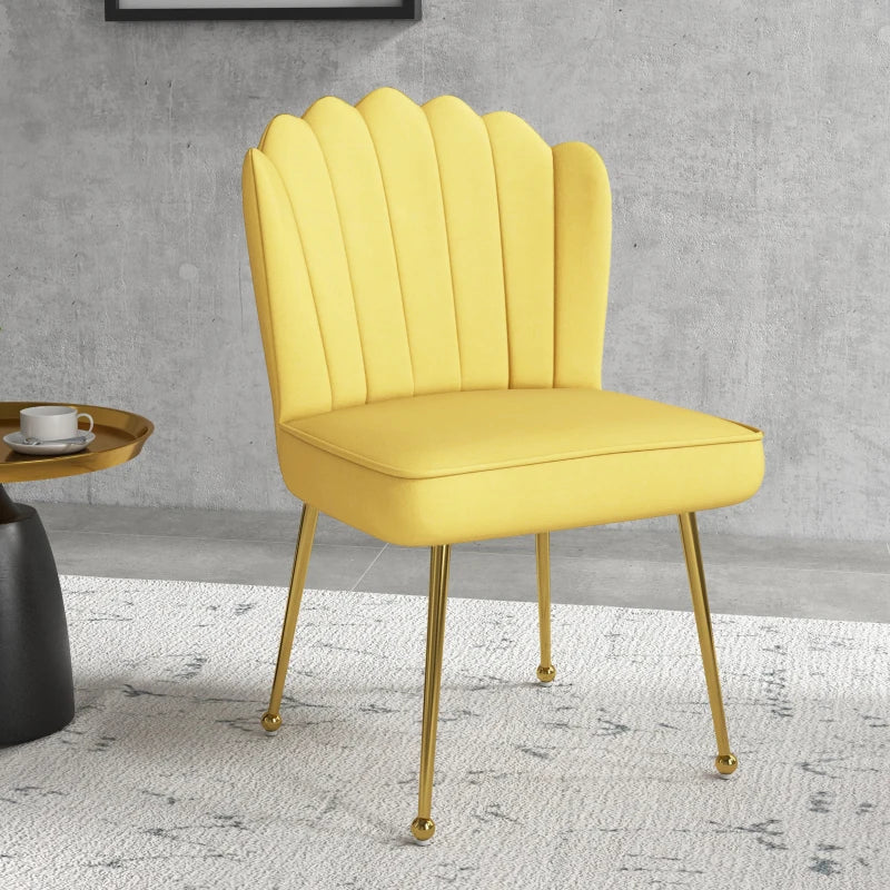 Stylish Yellow Velvet-Feel Shell Accent Chair for Living Room - Modern Home Decor, Comfortable Seating, Unique Design