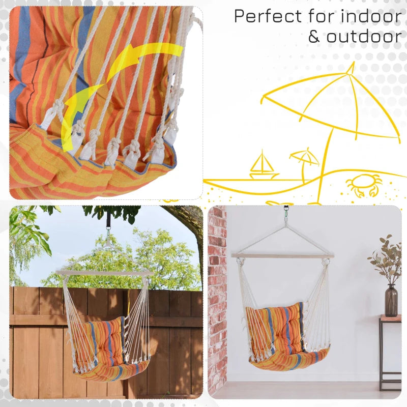 Orange Outdoor Hanging Rope Hammock Chair with Soft Padded Seat