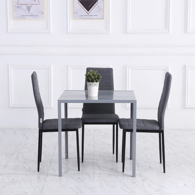 Modern Square Dining Table for 2-4, Glass Top & Metal Legs, Stylish Grey Design for Dining Room & Living Room