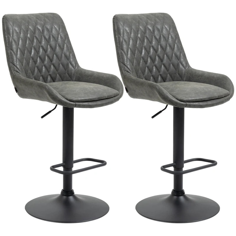 Retro Adjustable Bar Stools Set of 2 Upholstered Kitchen Chairs with Back Swivel Seat Dark Grey