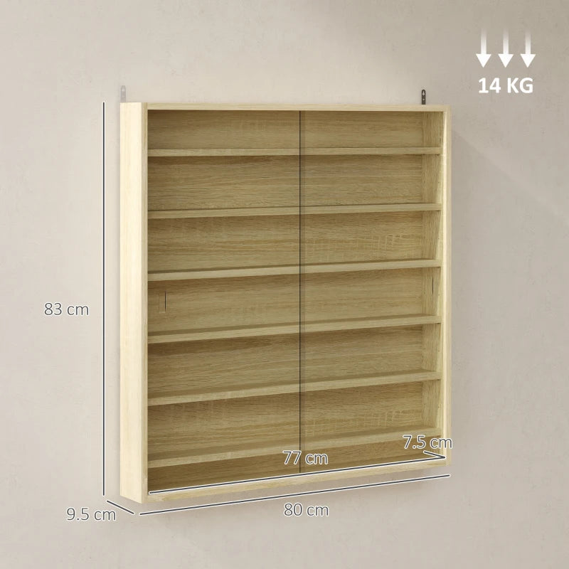 Elegant Oak Six Shelf Display Cabinet with Glass Doors - Perfect for Home Decor and Storage Solutions