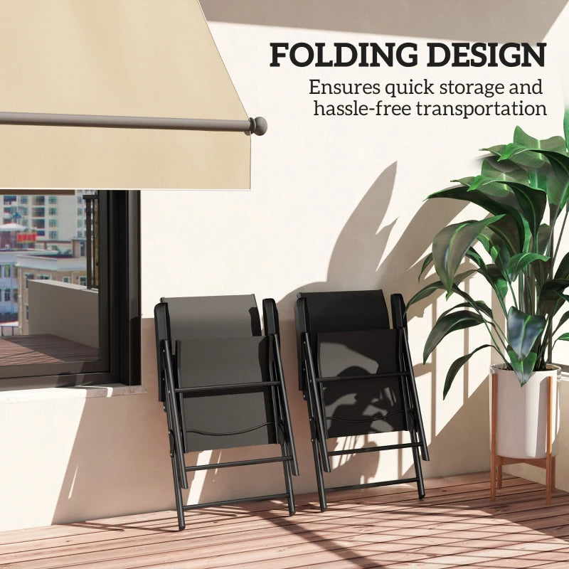 Set of Two Black Folding Outdoor Chairs - Compact Size for Patio and Garden