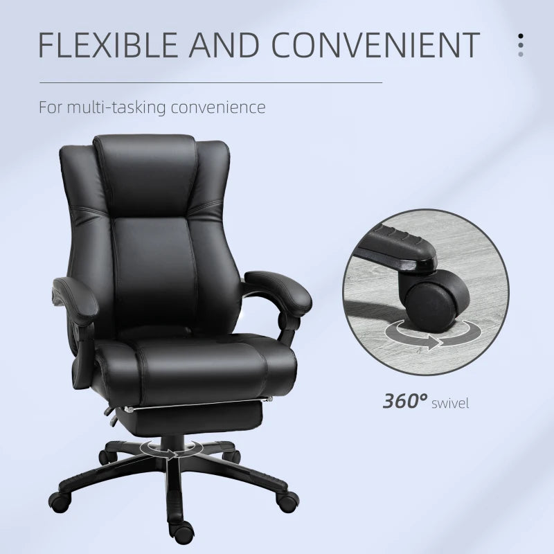 Vinsetto Executive Office Chair - PU Leather Swivel Desk Chair with Footrest, Adjustable Height, Wheels, Black for Home & Office