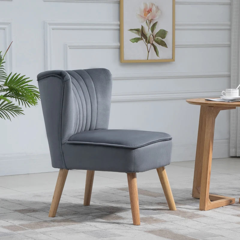 Stylish Grey Fabric Accent Chair with Rubber Wood Legs and Thick Padding for Living Room Comfort
