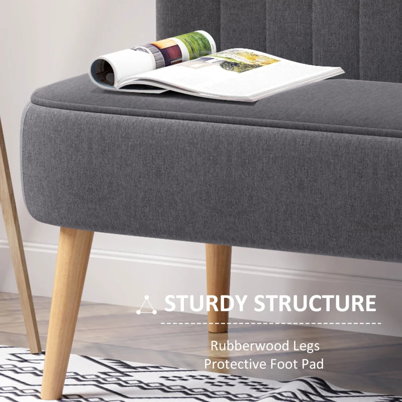 Modern Compact Double Seat Sofa Loveseat in Dark Grey with Padded Linen and Wooden Legs