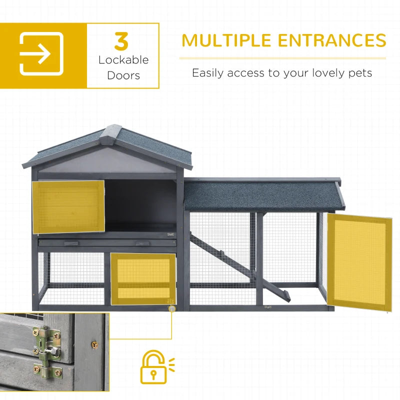 Premium Double Tier Wooden Rabbit Hutch Outdoor - Water-Resistant Roof, Ramp, 147x54x84 cm, Stylish Grey Design