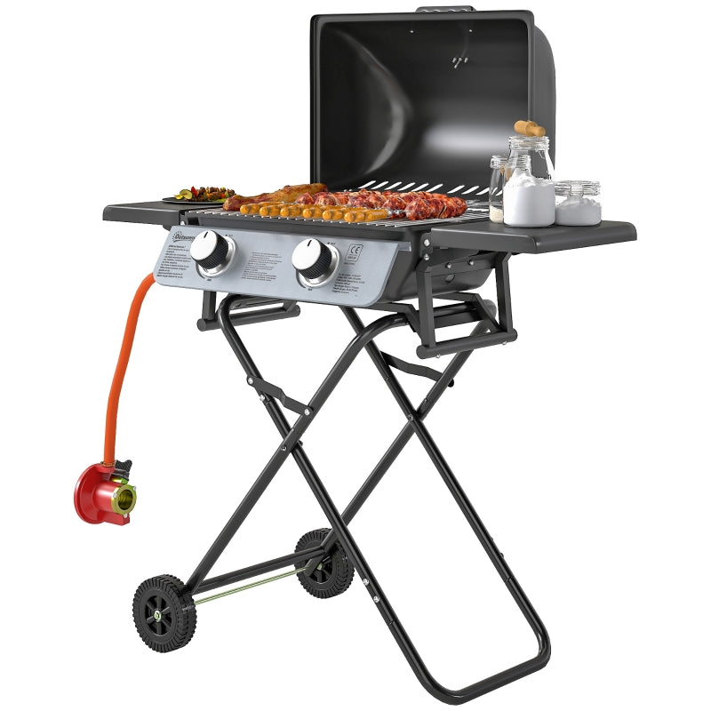 Portable Two-Burner BBQ Grill - Compact Suitcase Design for Outdoor Cooking - Black