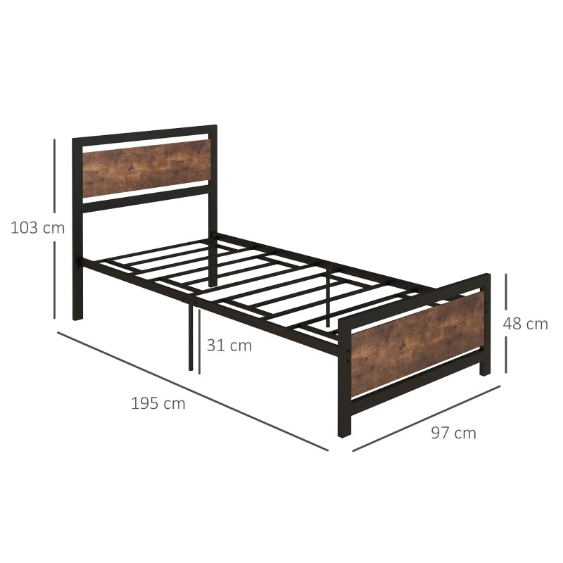 Single Size Metal Bed Frame with Headboard & Footboard - Sturdy Slat Support, Underbed Storage, Ideal Bedroom Furniture for Adults