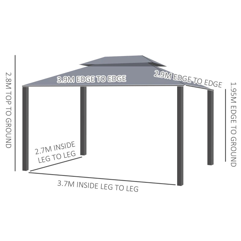 Aluminium 3x4m Garden Gazebo Canopy Shelter with Nets and Curtains for Outdoor Parties Grey