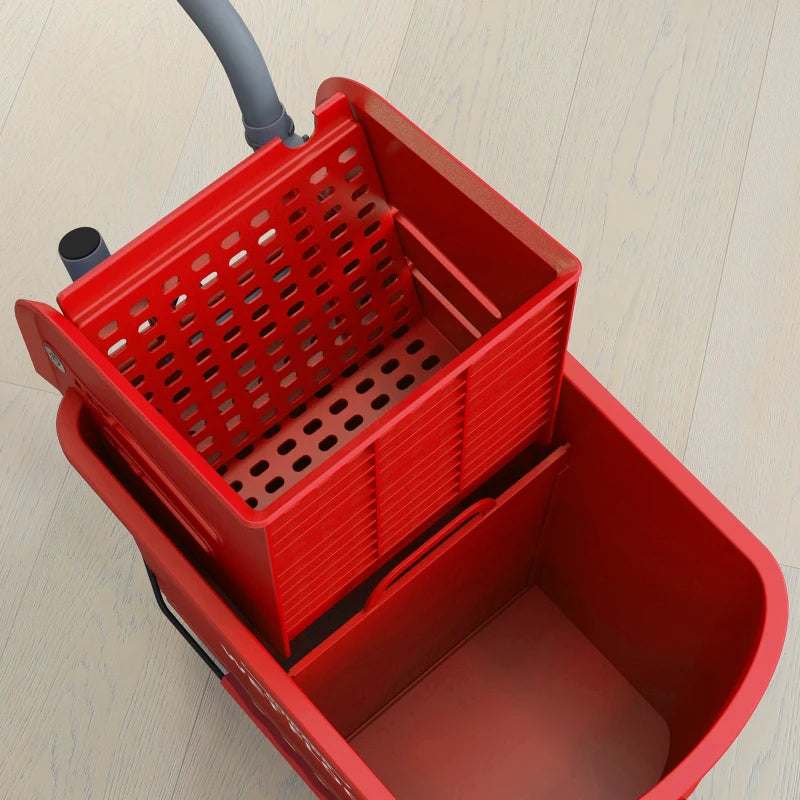 20L Compact Mop Bucket on Wheels with Water Separation Panel - Red | Ideal for Easy Cleaning and Storage