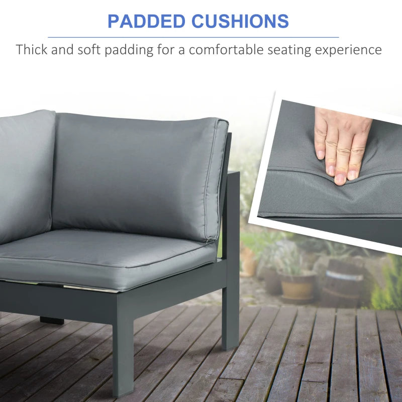 Grey Aluminium Corner Sofa Set With Fire Pit Table