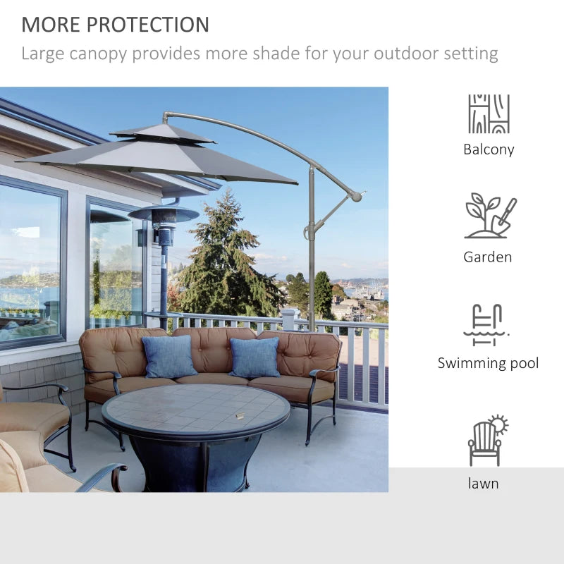 Dark Grey 2.7m Cantilever Banana Parasol with Double Tier Canopy