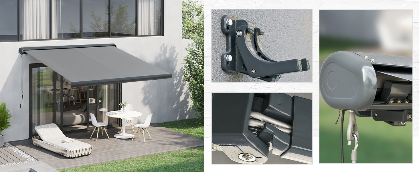 3m x 2.5m Grey Electric/Manual Retractable Canopy With LED Lights - Patio/Shop Awning