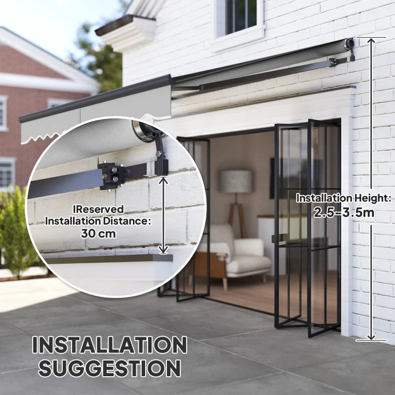 3m x 2.5m Light Grey Electric Retractable Awning with Remote Control & Aluminium Frame – UV30+ Sun Shade Canopy for Patio, Garden, Deck, Door or Window