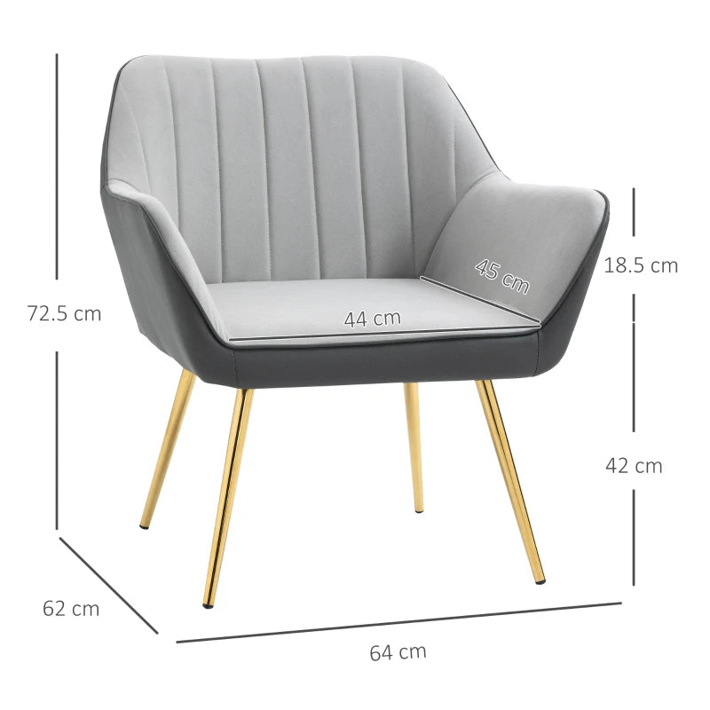 Set of 2 Velvet Accent Chairs with Gold Legs for Modern Living Room and Bedroom, Light Grey Upholstery