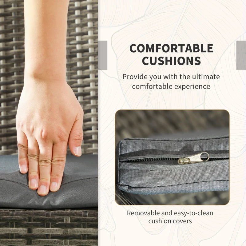 3-Piece Grey Rattan Patio Bistro Set with Cushioned Chairs