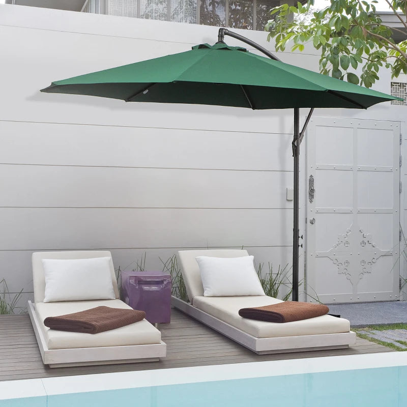 Dark Green Hanging Cantilever Umbrella with Crank Handle - Outdoor Sun Shade