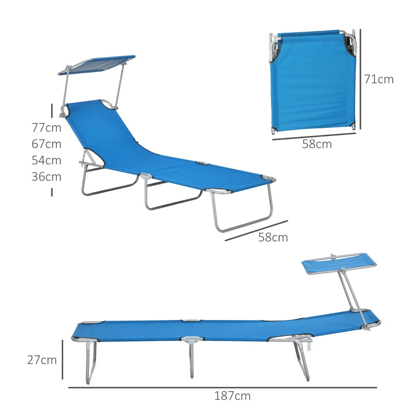 Adjustable Bright Blue Sun Lounger with Face Canopy - Outdoor Relaxation Chair