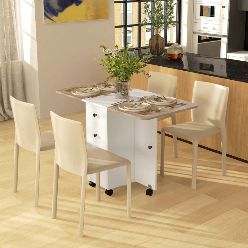 Multi-Storage Drop Leaf Dining Table for 6 - Stylish Oak & White Finish, Space-Saving Design for Modern Homes