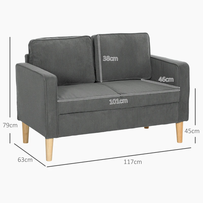 Small Grey Corduroy Two-Seater Sofa for Compact Living Spaces
