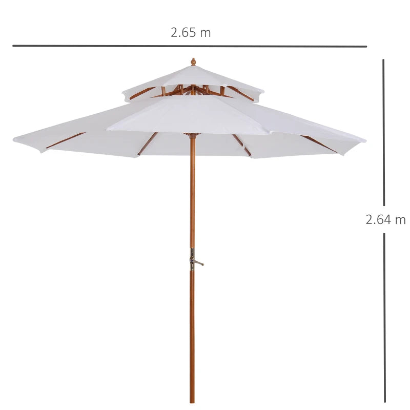 Cream White Double Tier Patio Umbrella - 2.7m Garden Sunshade