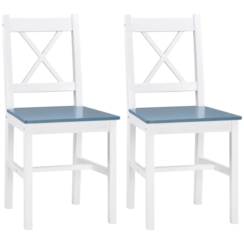 Set of 2 White Pine Wood Dining Chairs with Cross Back Design - Solid Kitchen & Living Room Seating