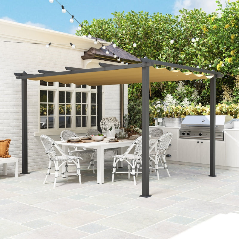 3x4m Khaki Aluminium Pergola with Retractable Roof