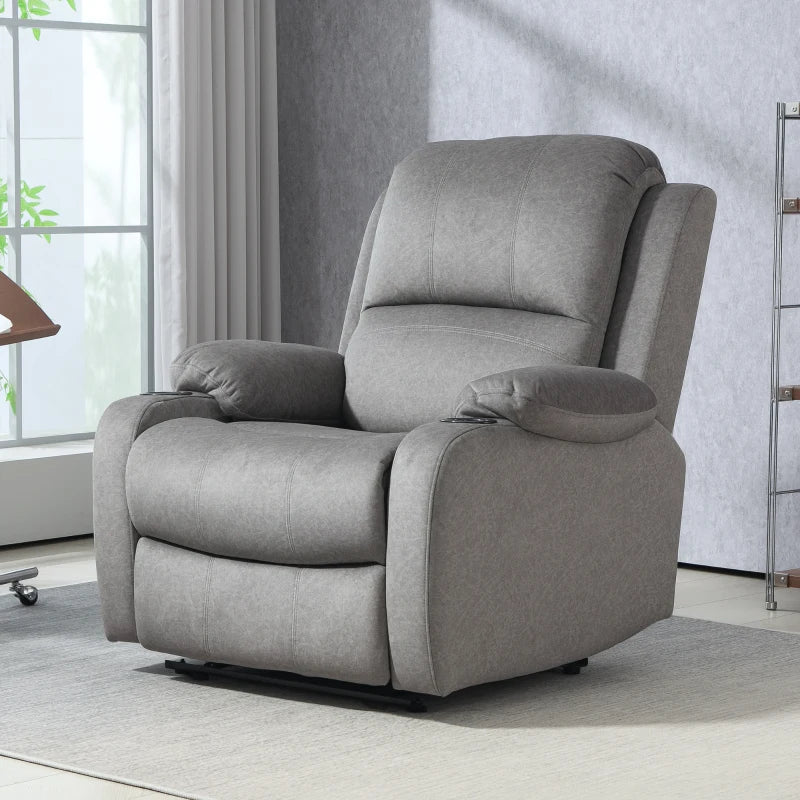 Grey Microfibre Manual Reclining Armchair with Footrest for Ultimate Comfort and Relaxation