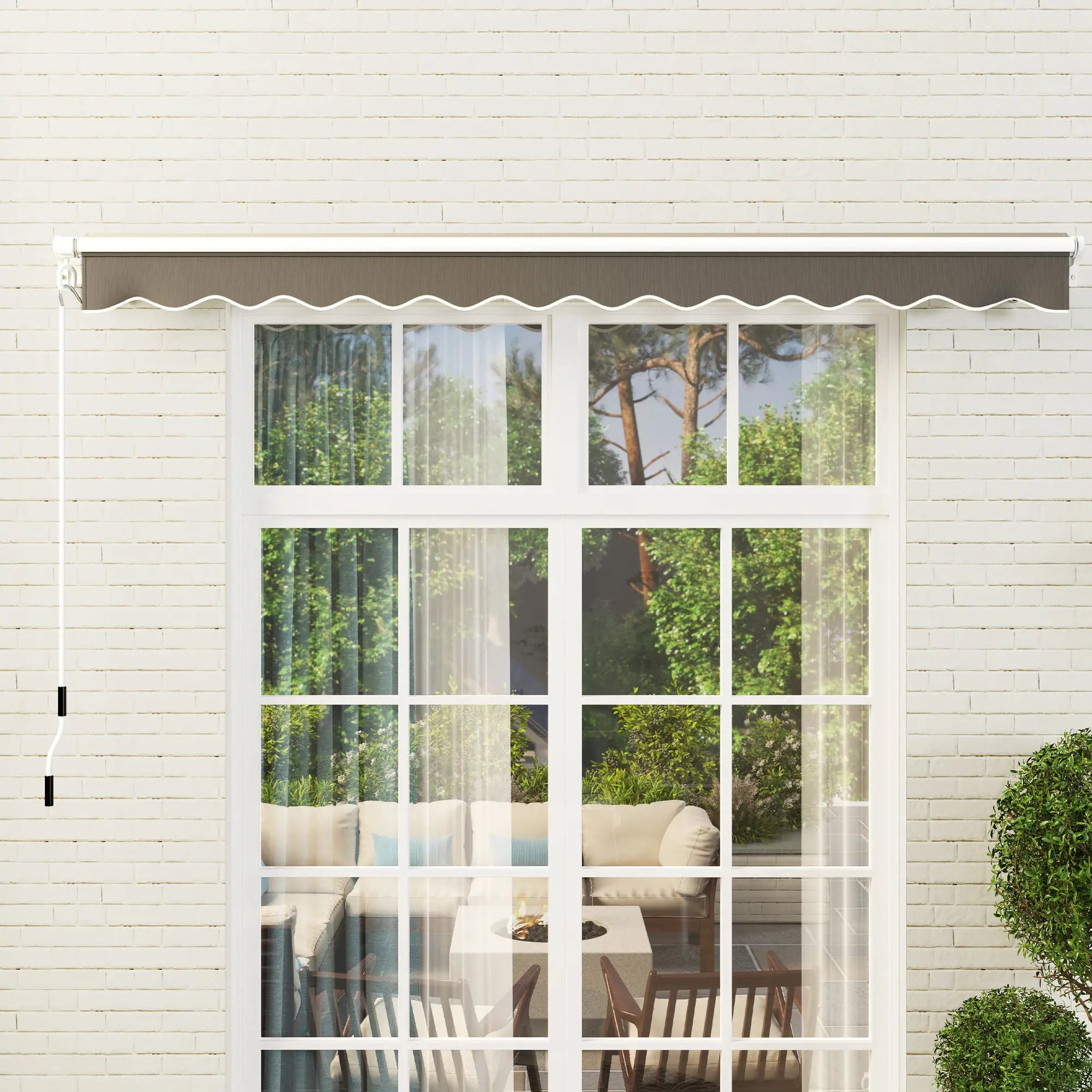 3m x 2.5m Garden Patio Manual Awning, Retractable Canopy Sun Shade Shelter with Fittings and Crank Handle, Dark Grey