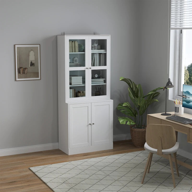 Double Storage Display Cabinet - Elegant White Finish, Stylish Home Organizer, Perfect for Living Room or Office Storage Solutions