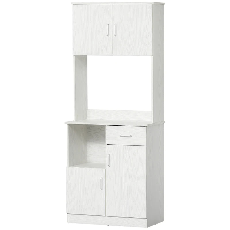 Modern Freestanding Kitchen Cupboard - Stylish Storage Cabinet with Doors, Adjustable Shelves & Microwave Counter in White